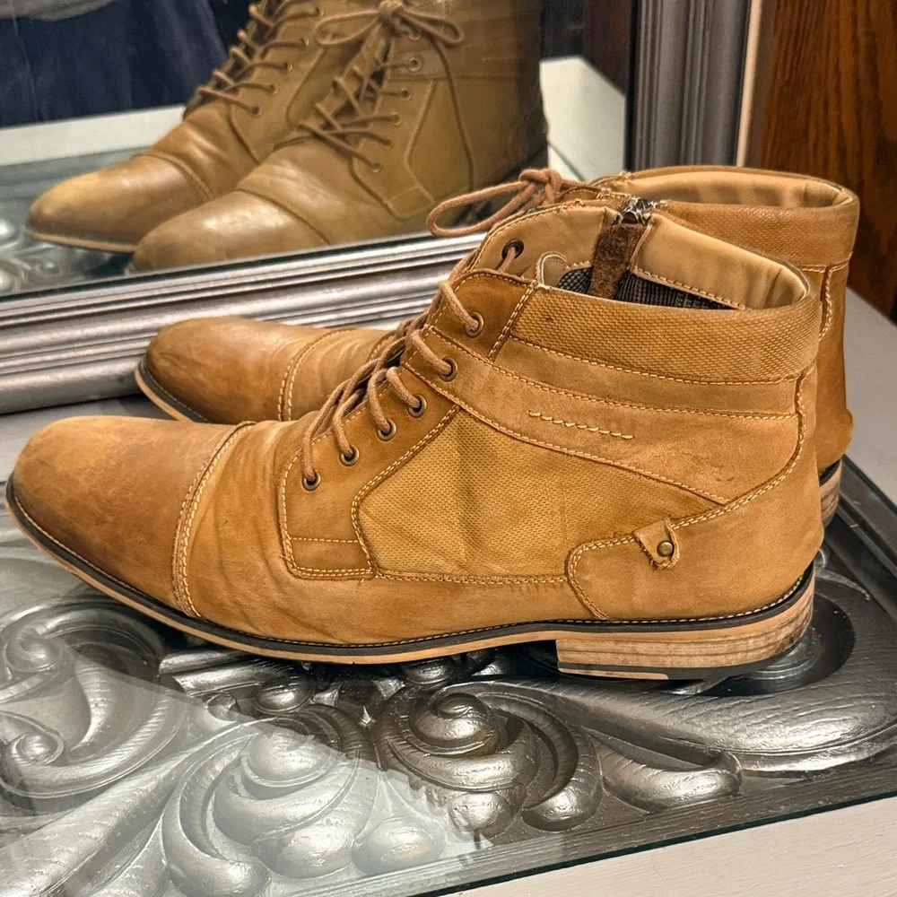 Steve Madden 16 Men’s Dark Tan Jotter Tan Leather Combat Boots